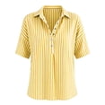 thumbnail image 7 of Stamzod Striped Tops for Women Trendy Fashion V-Neck Short Sleeve T-Shirts Plus Size Dressy Casual Blouses Yellow C XXL, 7 of 7
