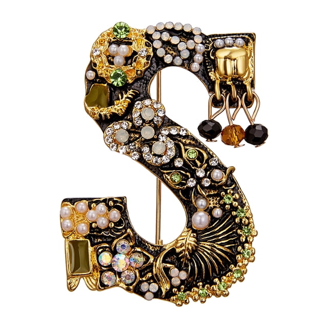 Broche Initiale en Perles Plaquée Or Émail Coloré Lettre Lettre Broche Broche Bijoux Châle et Broches Grande Poignée de Broche Broche pour Femmes Broche Lettre pour Femmes Broche Violon Femmes Ou Pâques