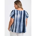 thumbnail image 3 of DARING DIVA Women's Plus Tie Dye V Neck Ruffle Sleeve Blouse 1X Dark Blue, 3 of 5