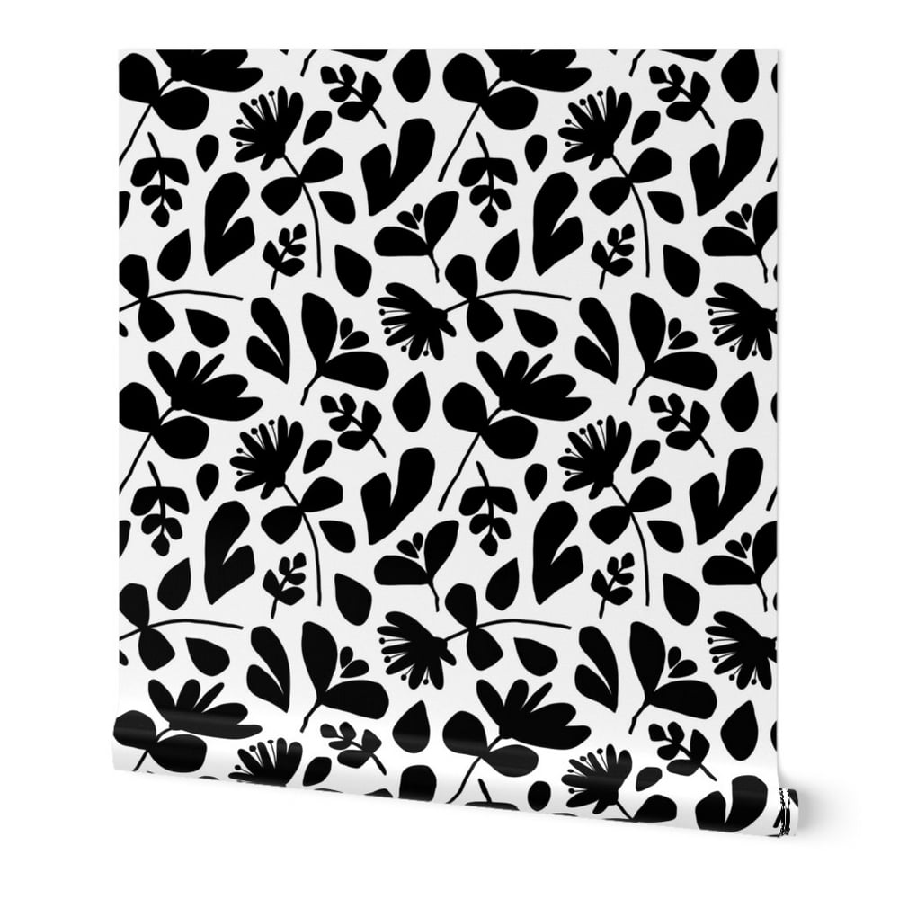 Black And White Floral Botanical Wallpaper Wallpaper Roll Floral Silhouette Botanical Black White Bckueser 24in x