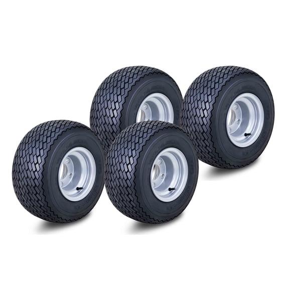ROADGUIDER Golf Cart Tire Wheel Assembly 18X8.5-8 4-Ply /w 4 Lugs on 4" PCD Silver Rim Installed Set 4
