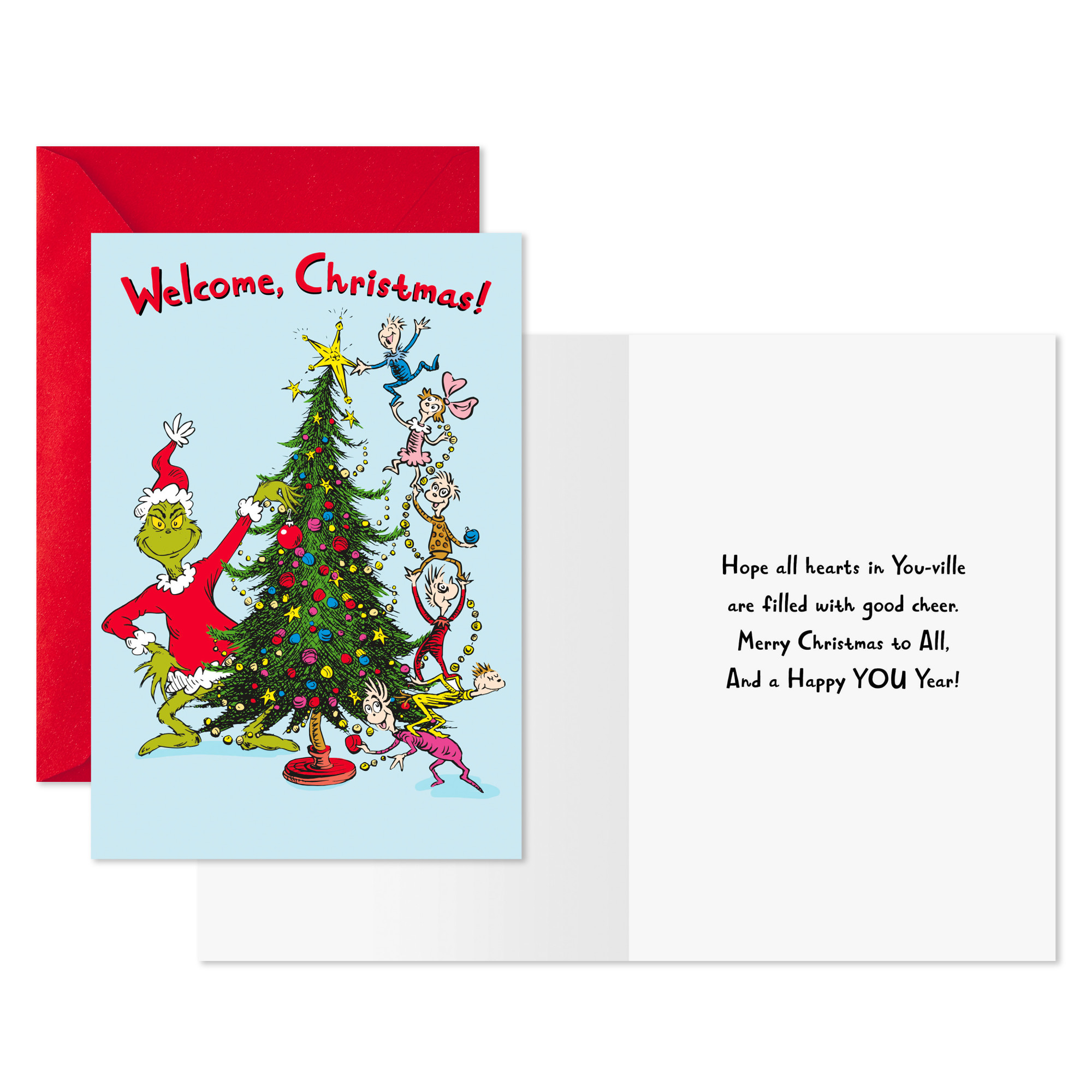 Hallmark Dr. Seuss's How the Grinch Stole Christmas! Christmas Cards (Who-Ville Tree and Tiny Whos), Pack of 10