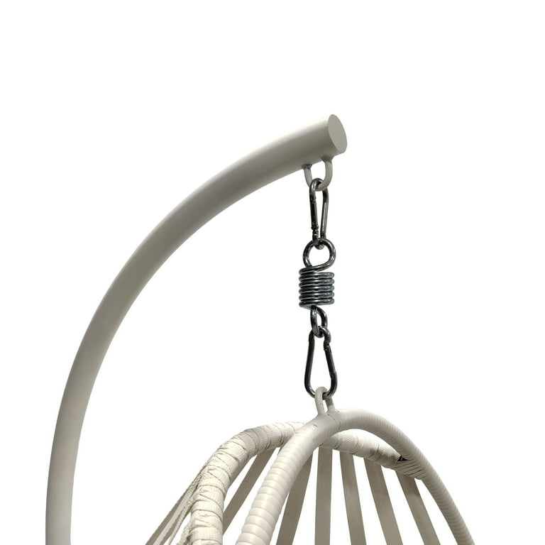 Mainstays Wicker Outdoor Patio Hanging Egg Chair with Beige Olefin Cushion and Black Metal Stand
