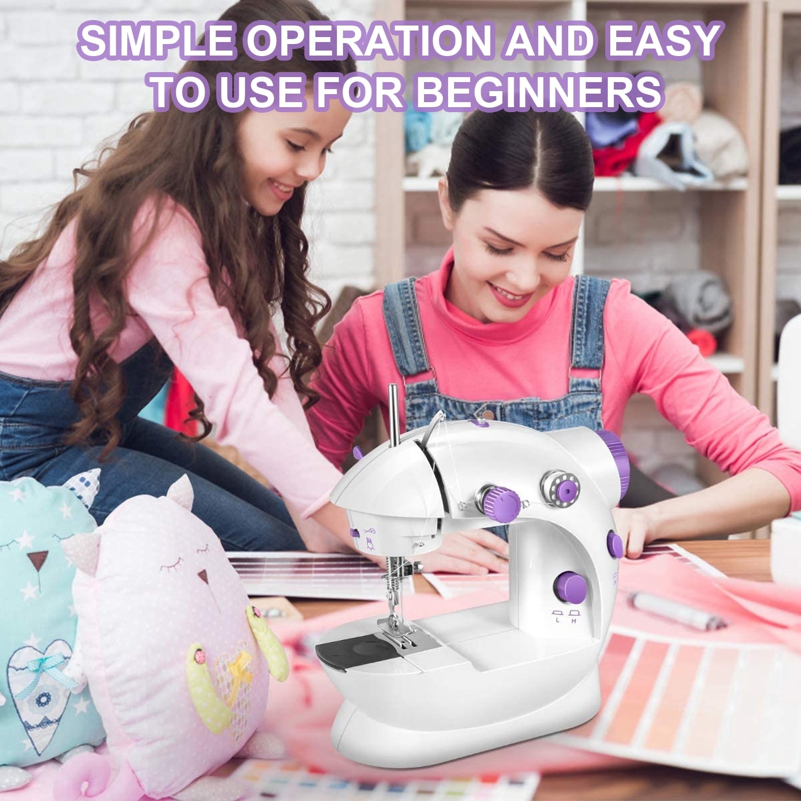 Fixdono Mini Sewing Machine for Beginner, 111-Piece Portable Sewing Machine 7.48"L x 3.93"W x 7.87"H
