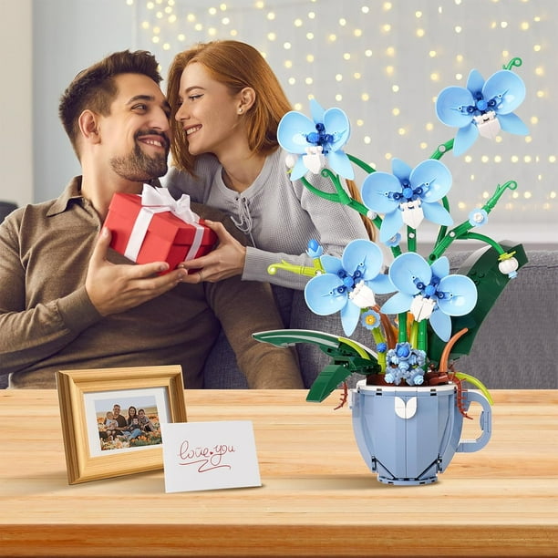 GZBrick Blue Orchid Flowers Building Set Home Decor for Adults