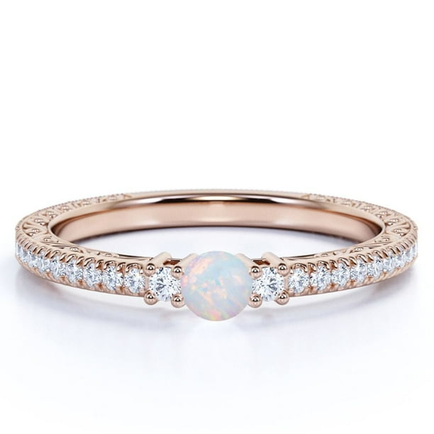 JeenMata Anillo de Compromiso Pequeño y Moderno de Ópalo de Fuego Púrpura Auténtico de 1 Uds en Oro Rosa de 18 K sobre Plata