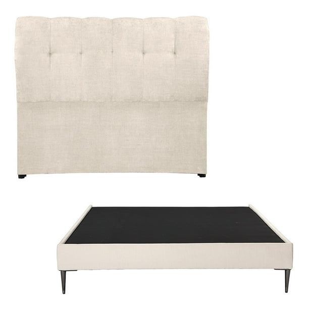 Box Base Cama Slim Matrimonial + Cabecera Nube Dicasa Crema