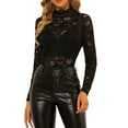 thumbnail image 5 of DARING DIVA Women's Long Sleeve Mock Neck Floral Lace Blouse Top XS Black, 5 of 7