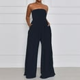 thumbnail image 4 of Dyfzdhu Jumpsuits for Women Strapless Tube Wide Leg Smocked Casual Off Shoulder Loose Long Pants Rompers Black, 4 of 4