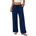 thumbnail image 5 of BUIGTTKLOP Wide Leg Pants for Women Flowy Palazzo Drawstring Elastic Waist Pant Summer Beach Trousers with Pockets, 5 of 6