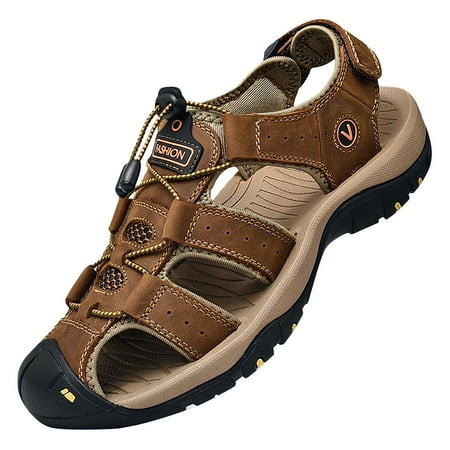 

Penkiiy Mens Sport Sandals Hiking Closed Toe Leather Water Shoes Lightweight Trail Walking Casual Sandals Outdoor 48 Brown