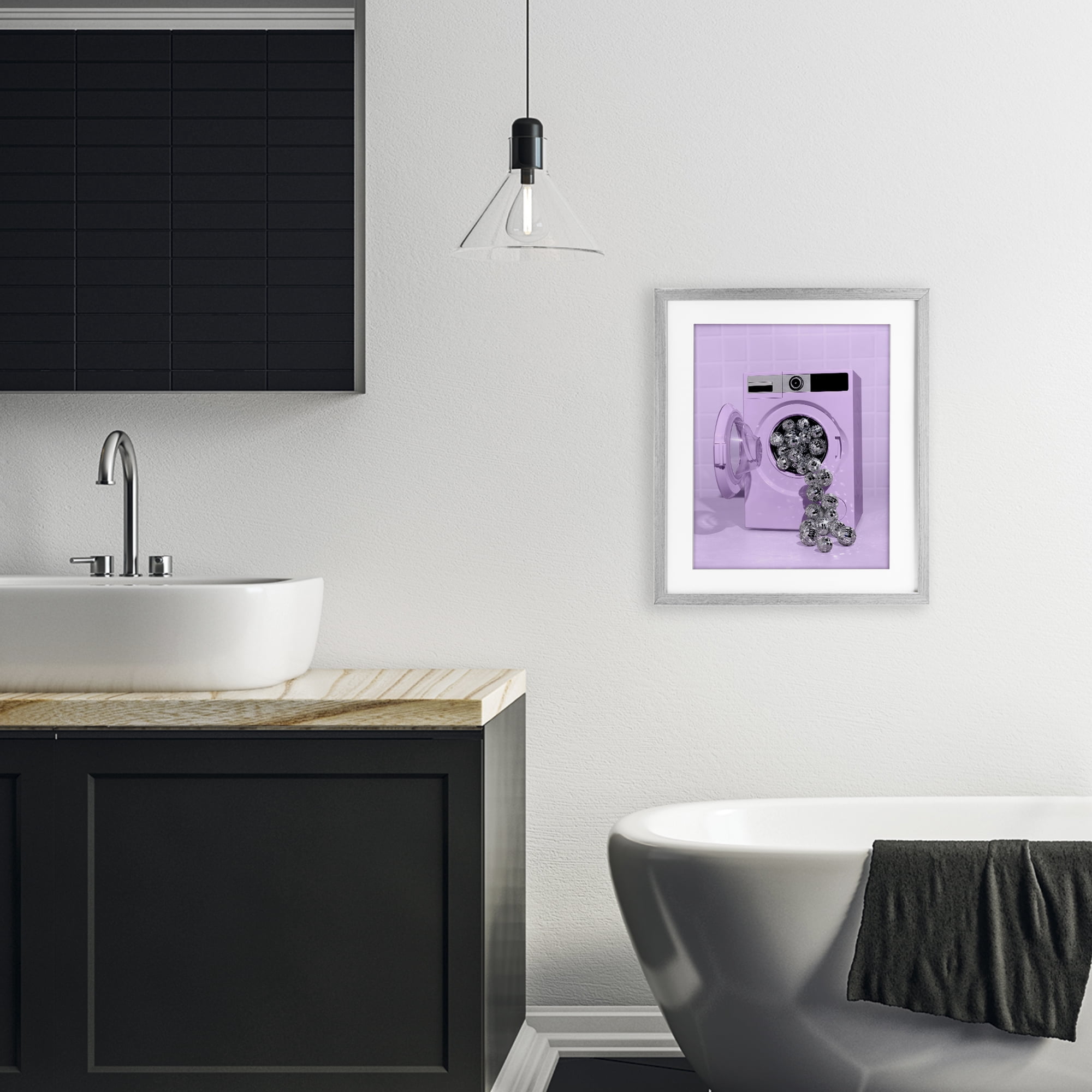Stupell Industries Disco Laundry Machine over Purple Gray Framed Print Under Glass, design by LISH Creative