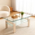 thumbnail image 1 of Noble House Rectangle Glass Coffee Table,Clear Modern Side Center Table,Oak, 1 of 10