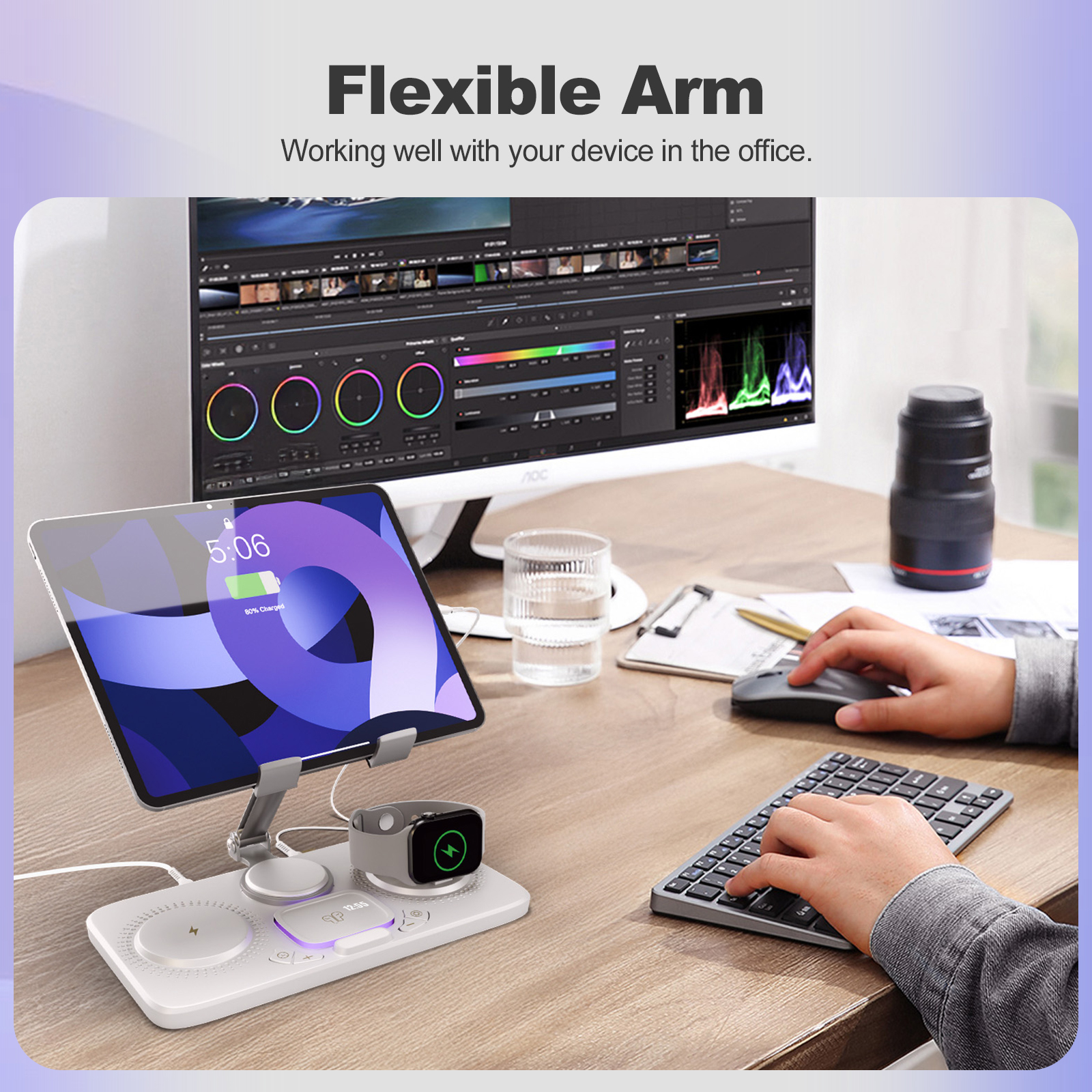 7 in 1 Wireless Charger for iPhone Airpods iWatch, Foldable Charging Station , Compatible with Apple 12 and above series, White