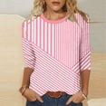 thumbnail image 2 of DeHolifer 3/4 Length Sleeve Womens Tops Boho Floral Spring T-Shirt Solid Color Summer Tops Trendy Pleated Front Shirts Beach Top Pink XL, 2 of 5