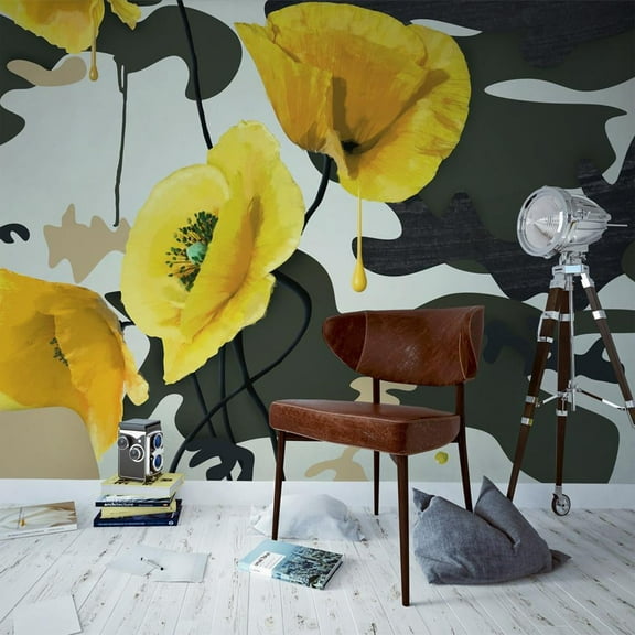 Tiptophomedecor Floral Wallpaper Wall Mural - Abstract Yellow Flowers
