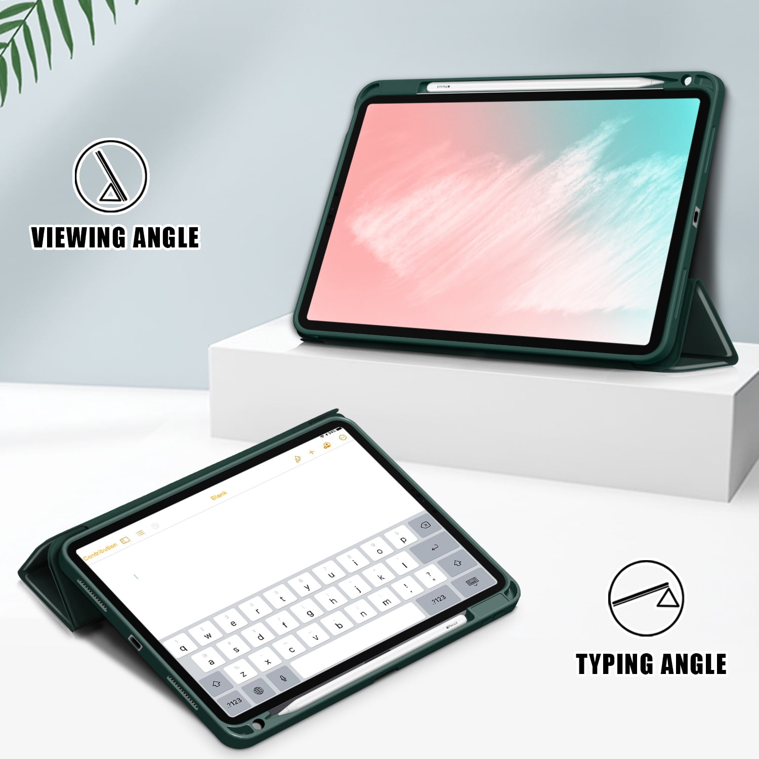 iPad Air 5th 4th Generation Case, iPad 10.9" Case 2022 2020, Allytech Ultra Slim Trifold Stand Protective Multi Angle Stand Pencil Holder Case Cover for Apple iPad Air 4 5, Green