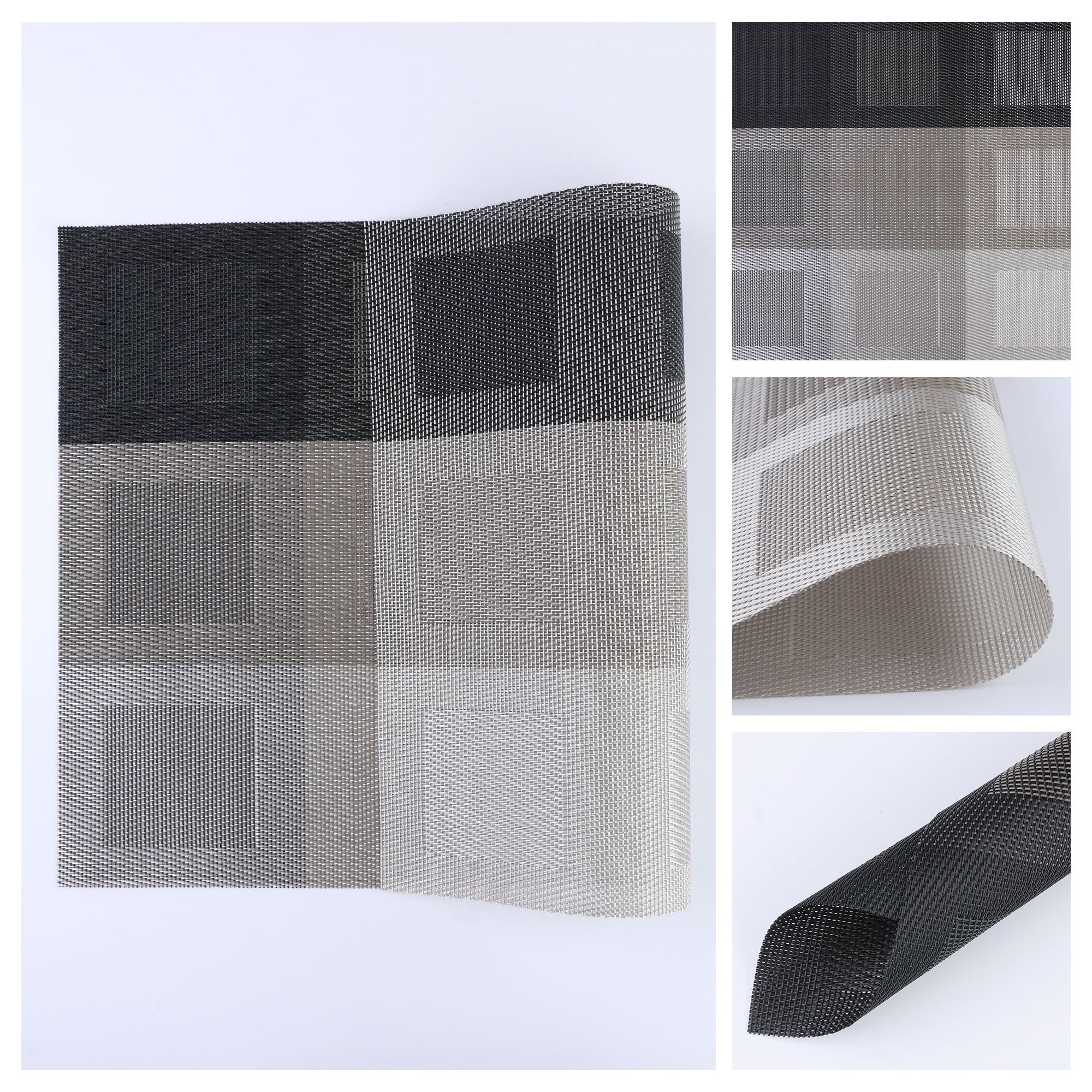 Unique Bargains Placemats Set of 6 for Dining Table Decor Washable Table Mat Gray Black
