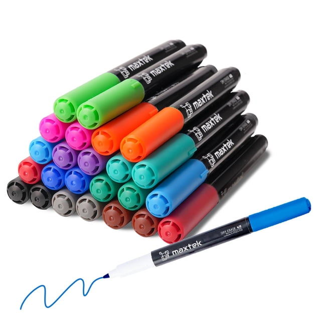 maxtek 24 Count Dry Erase Markers Ultra Fine Tip, 12 Colors, Low Odor, 0.7mm Fine Point Dry Erase Markers for Planning Whiteboard, Calendar Boards