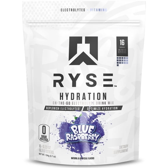 RYSE Hydration Electrolyte Powder Packets - Blue Raspberry - 16 Servings