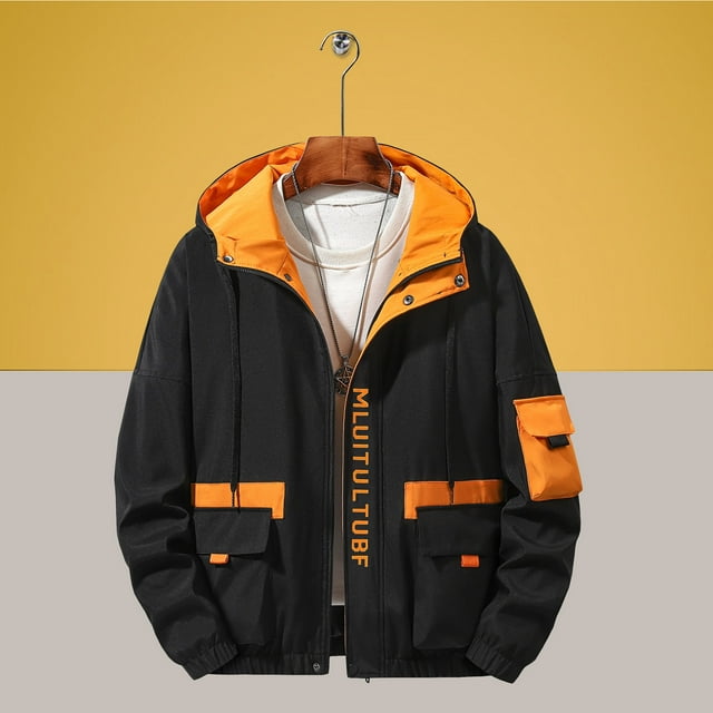 Amzcrzy Men Coat Men's Spring and Charge Coat Thin Outdoor Mountaineering and Riding Windproof Work Coat Mens Bomber Jacket Jackets for Men Men's Clothing