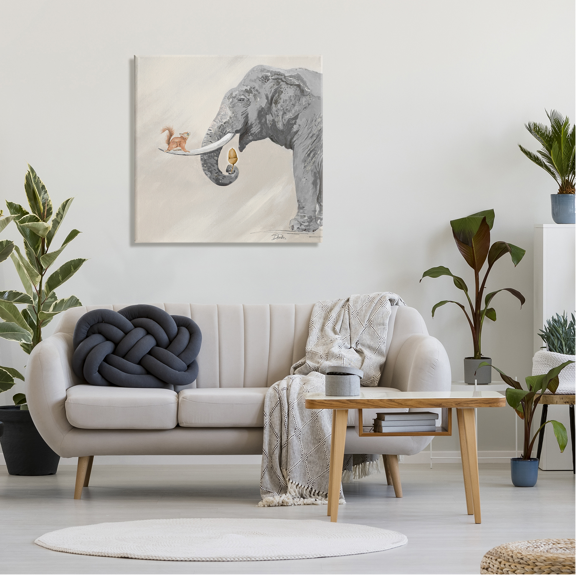 Stupell Fun Elephant And Squirrel Acorn Animals Animals & Insects Painting Gallery Wrapped Canvas Print Wall Art