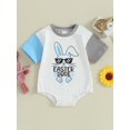 thumbnail image 2 of Qtinghua Newborn Infant Baby Boy Easter Jumpsuit Letter & Bunny Print Short Sleeve Romper Clothes Blue 0-3 Months, 2 of 9
