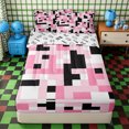 thumbnail image 2 of Erosebridal Y2K Pink Pixel Grid Zipper Full Size Comforter Sets with Fitted Sheet and 2 Pillowcases,High Contrast Dark Block Accent Zipper Bedding Set,Hot Pink Black White,4pcs,Reversible, 2 of 6