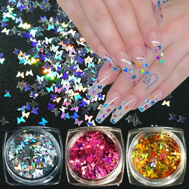 Mariposa Nail Art Glitter Lentejuelas 3D Holográfica Nail Art Pegatinas Calcomanías 5 cajas Laser Butterfly Nail Art Flake Confeti brillante para uñas acrílicas