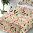thumbnail image 3 of Ambesonne Vintage Fitted & Flat Sheet with Sham 3 Pcs Set, Nostalgic Details Flowers, Twin, Beige Coral and Green, 3 of 5