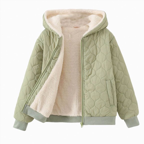 Kogui Kids Sherpa Lined Quilted Hooded Jacket Fleece Warm Zip-Up Winter Coat 7T 8T (Green,7-8 Years)