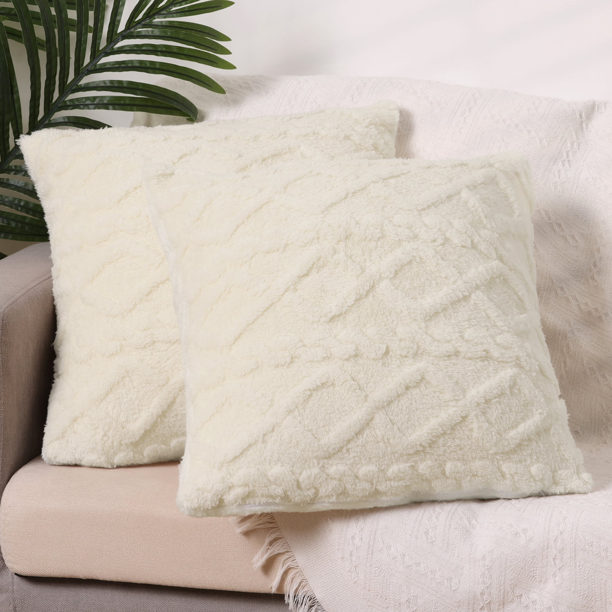 Unique Bargains Set of 4 Solid Striped Soft Sofa Throw Pillow Covers Home Decor White/Light Gray 18" x 18"