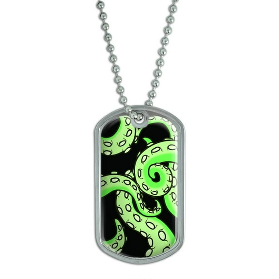 Octopus Tentacles Green On Black - Squid Kraken Dog Tag