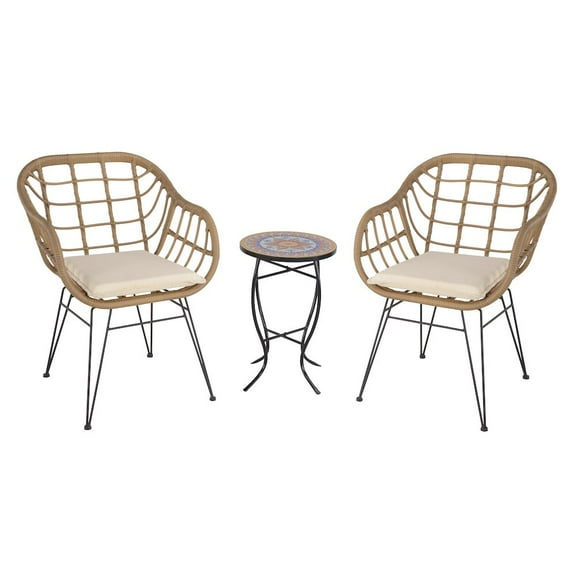 Jiallo Faux Rattan Basket Chair Set With Mosiac Accent Table