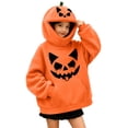 thumbnail image 3 of Yeaiivve Cute Hoodies for Kids Halloween Novelty Graphic Pullover Hoodie Oversized Pumpkin Zipper Hooded Sweatshirts Boys Girls Kangaroo Pocket Hoodies Orange 15 Years, 3 of 8
