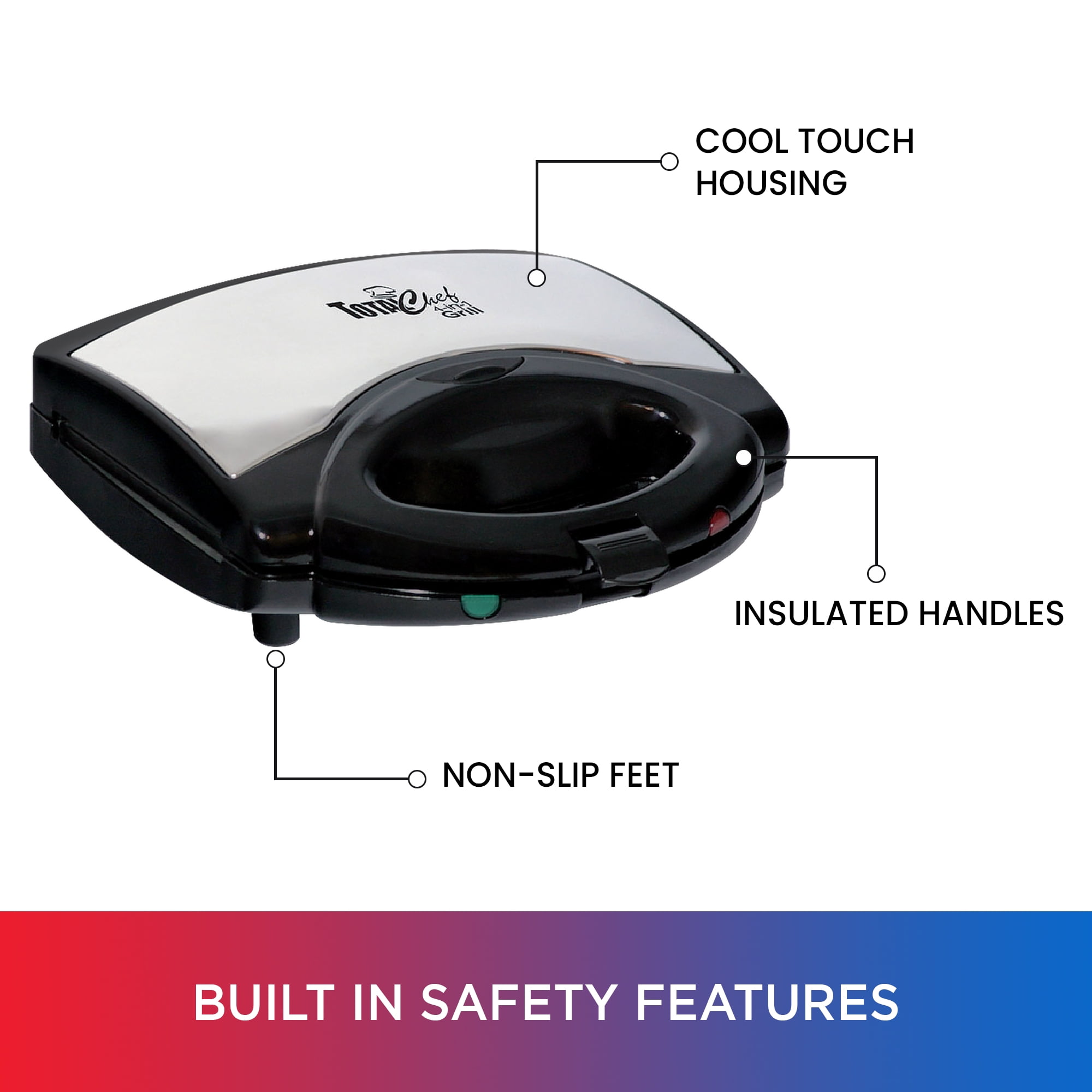 Total Chef 4-in-1 Grill Waffle Maker Sandwich Press Open, Electric Griddle, Black