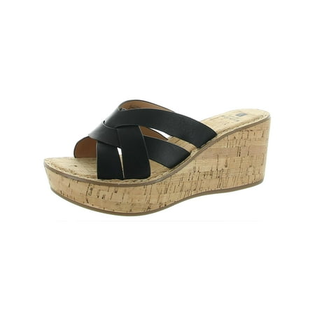 

White Mountain Womens Samwell Strappy Slip On Wedge Sandals Black 7 Medium (B M)
