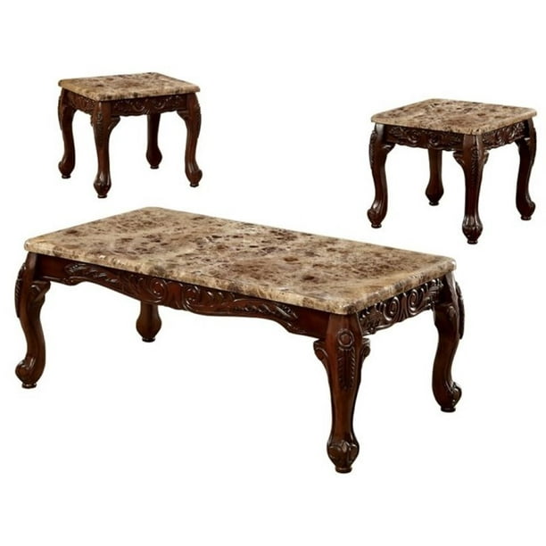Pemberly Row 3 Piece Coffee Table Set, Antique Dark Oak Side Table