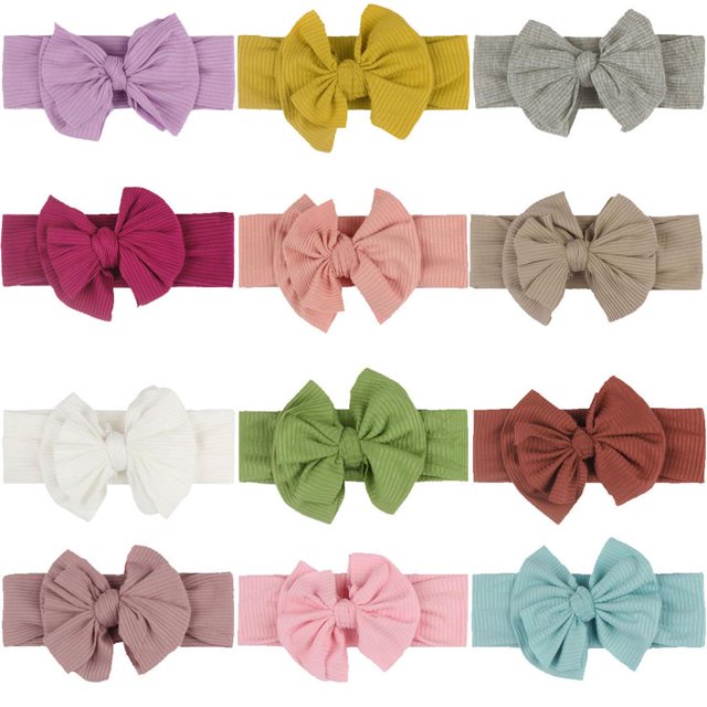 Baby Big Bow Soft Nylon Headbands Flower Print Nylon Turban Hairband Oversize Bunny Bow Headwrap Baby Girl Head Wrap AccessoriesPurple He Qiyong unisex