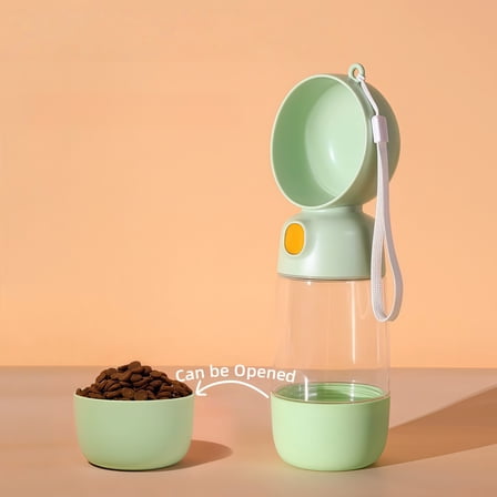 Functional Green Portable Pet Water Bottle with Drinking and Feeding Tray