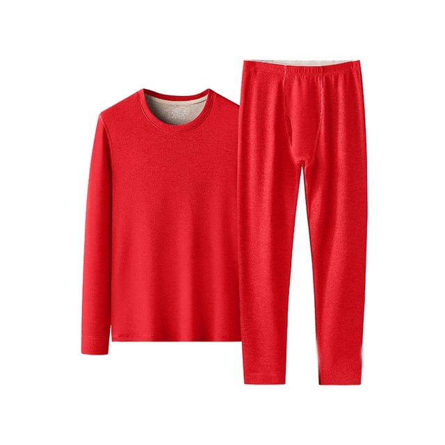 Men's Plus Size Autumn Winter Silk Wool Blend fleeced Lined Base Layer Set, Red, Size 6XL