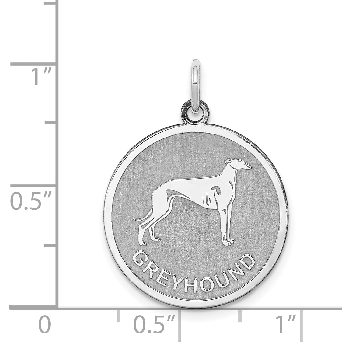 925 Sterling Silver Laser Etched Faceted Greyhound Dog Disc Charm Pendant