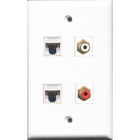 RiteAV 1 Port RCA Red and 1 Port RCA White 2 Port Cat5e Ethernet White Wall Plate