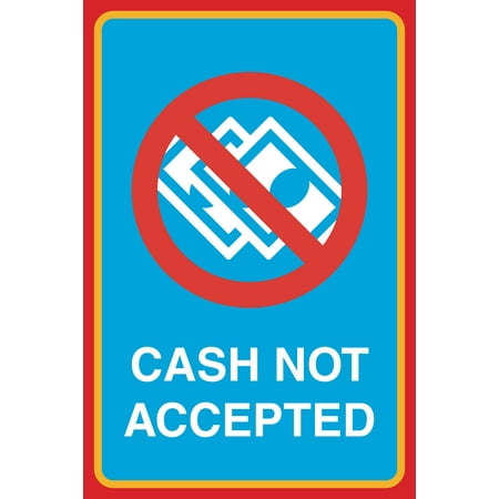Money Sign - Cash Not Accepted Print No Money Picture Business Office Window Cashier Sign