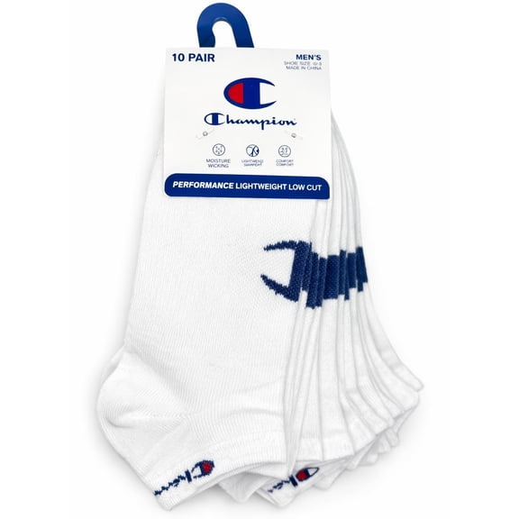 CHAMPION SOCKS MEN'S - LOW CUT 263 - WHITE BLUE - LARGE (6-12) PACK 10 XX