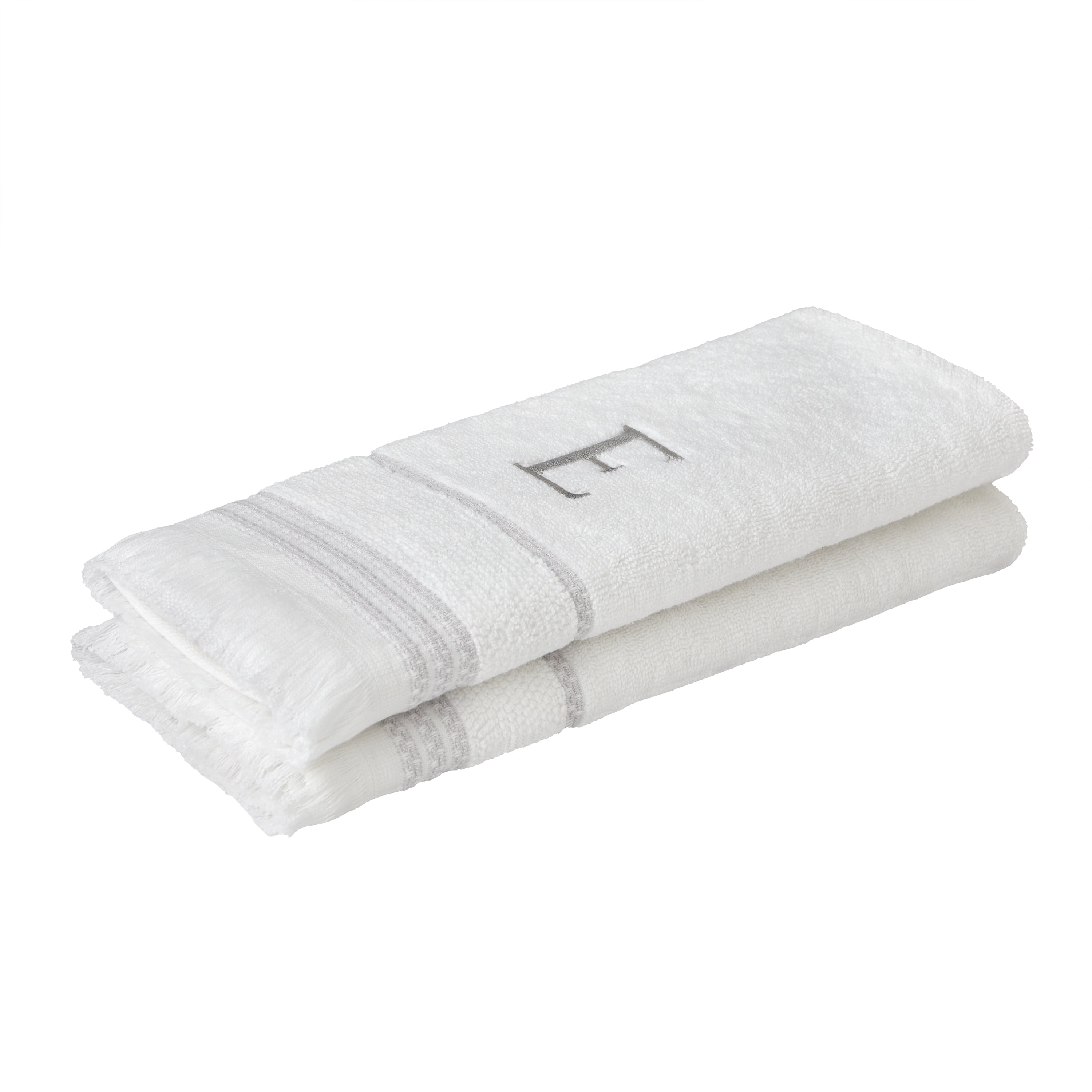 SKL Home Casual Monogram Hand Towel (2-Pack), "E", White