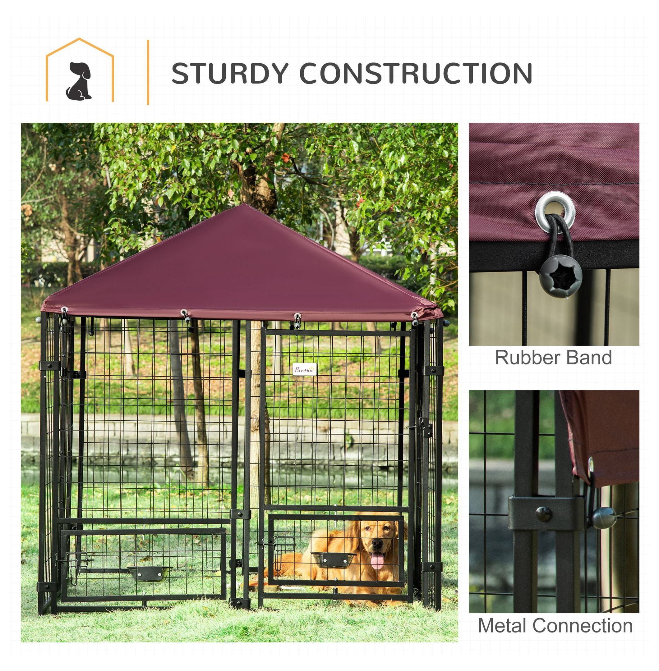Dog Kennel 5x5x5ft Outdoor, Welded Wire Pet Playpen with Canopy