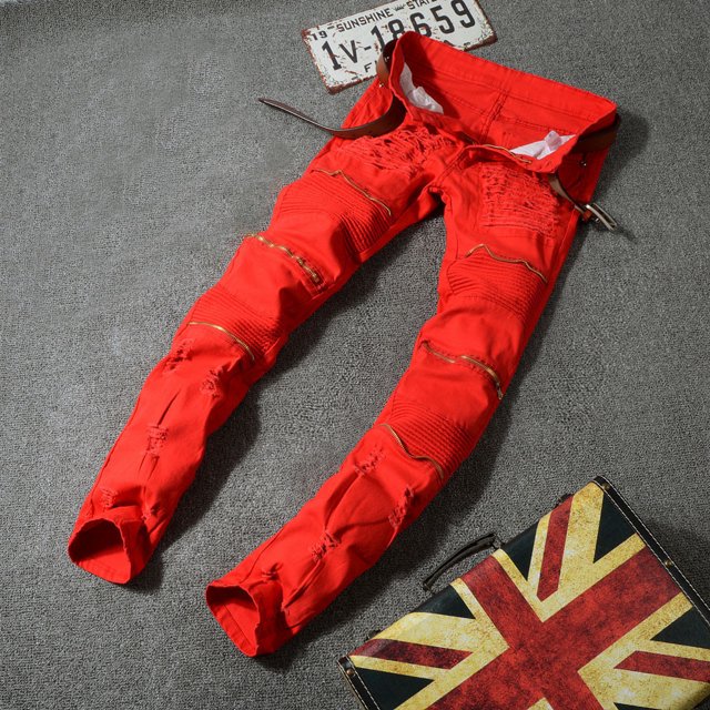 Long Pants For Men Fashion Men Stretchy Skinny Distressed Pants Knee