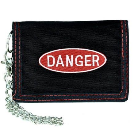red danger sign tri fold wallet with chain alternative clothing