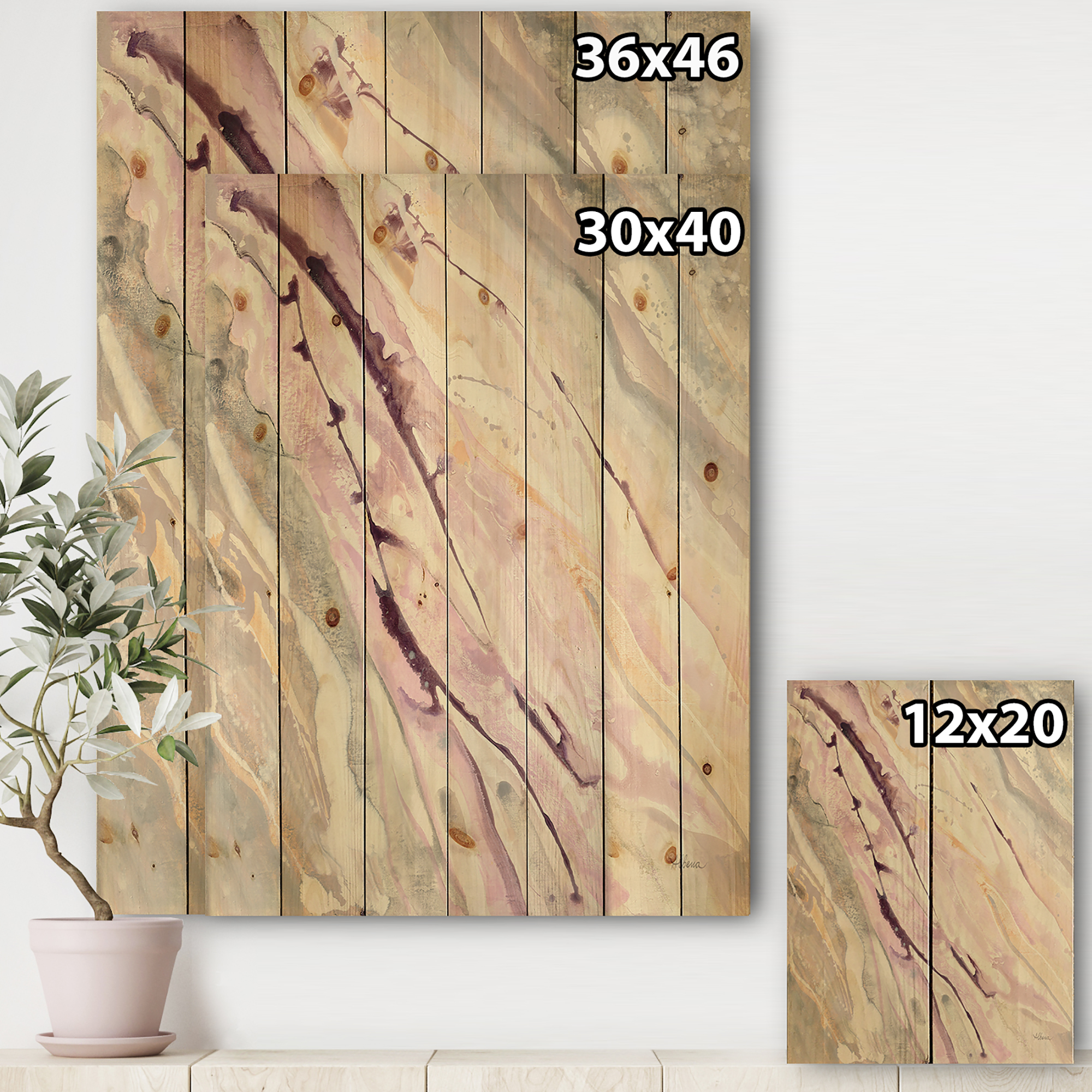 Designart 'Shaby Pink Marble' Sleek & Chic Modern Print on Natural Pine Wood